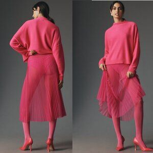 NEW By Anthropologie Sunburst Pleated Sheer Midi Skirt SIZE XS  pink color